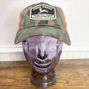 John Deere Farm Equipment Camo Orange Trucker Hat Cap Baseball Mesh Snapback